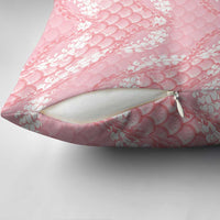 Soft Pink Mermaid Puakenikeni Maile Lei Pillow Cover