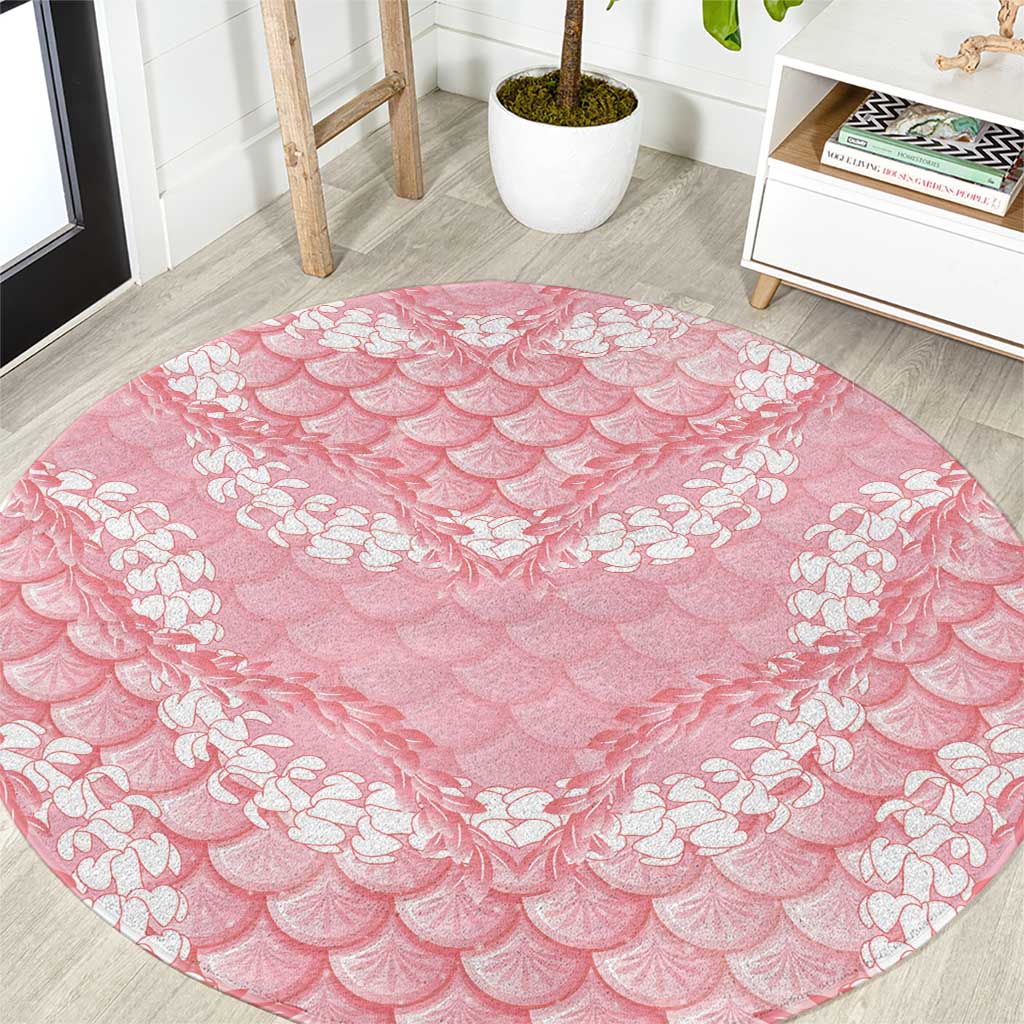 Soft Pink Mermaid Puakenikeni Maile Lei Round Carpet