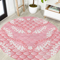 Soft Pink Mermaid Puakenikeni Maile Lei Round Carpet