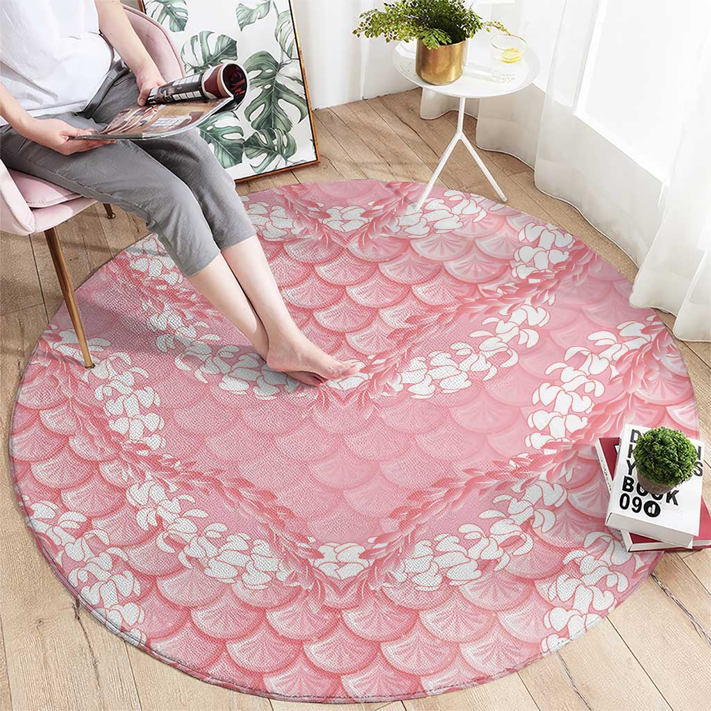 Soft Pink Mermaid Puakenikeni Maile Lei Round Carpet