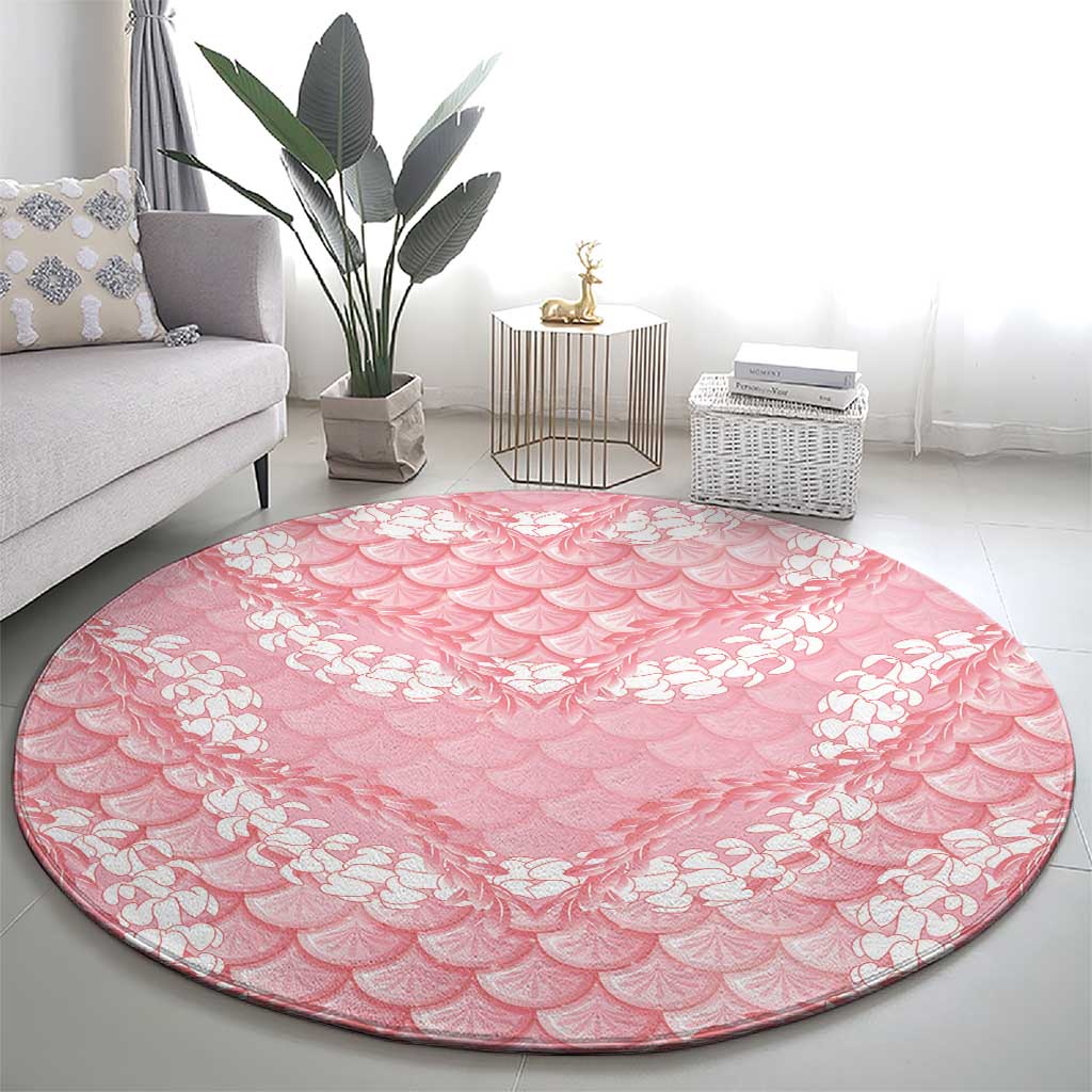 Soft Pink Mermaid Puakenikeni Maile Lei Round Carpet