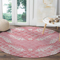 Soft Pink Mermaid Puakenikeni Maile Lei Round Carpet