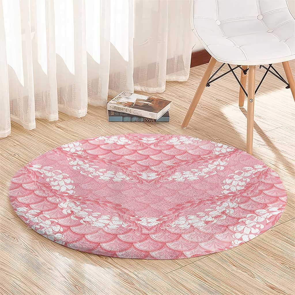 Soft Pink Mermaid Puakenikeni Maile Lei Round Carpet