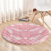 Soft Pink Mermaid Puakenikeni Maile Lei Round Carpet