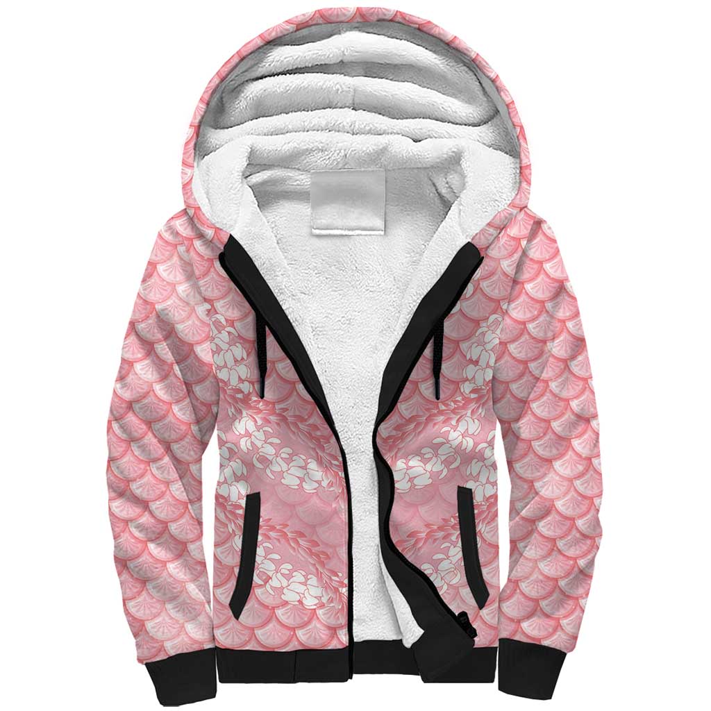 Soft Pink Mermaid Puakenikeni Maile Lei Sherpa Hoodie