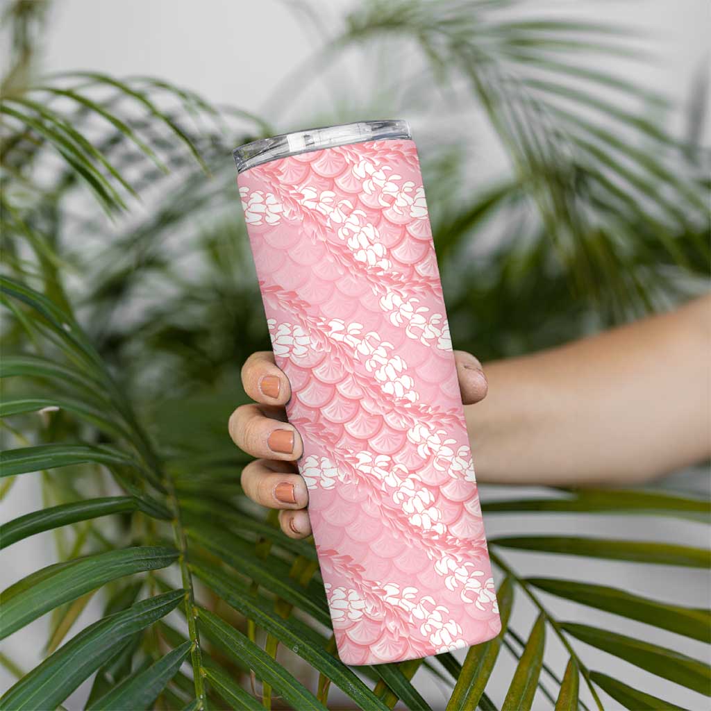 Soft Pink Mermaid Puakenikeni Maile Lei Skinny Tumbler LT01 - Polynesian Pride