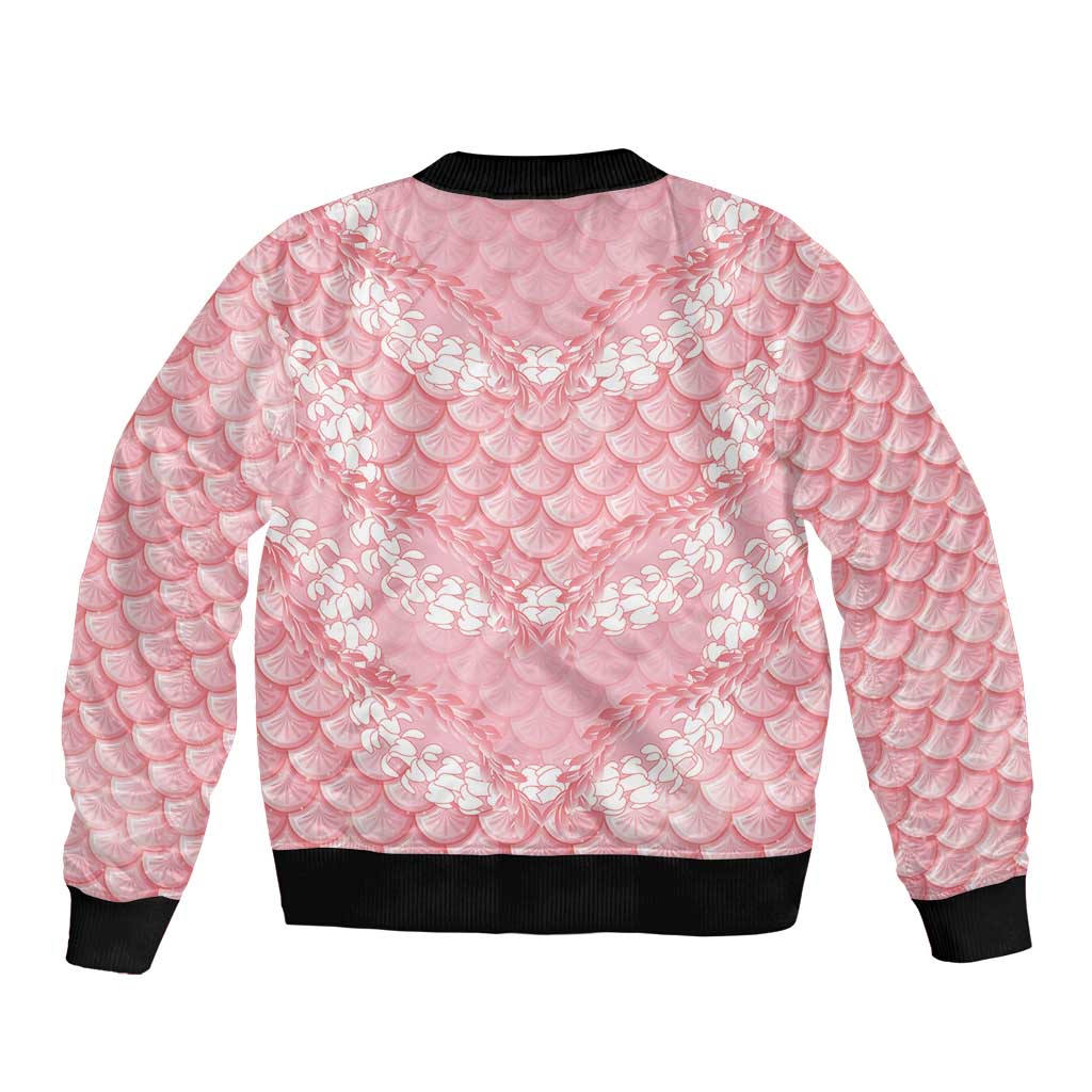 Soft Pink Mermaid Puakenikeni Maile Lei Sleeve Zip Bomber Jacket