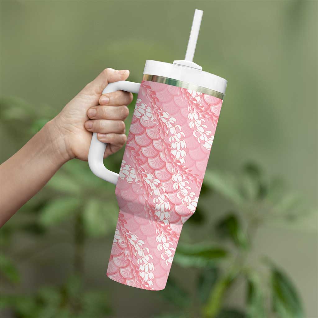 Soft Pink Mermaid Puakenikeni Maile Lei Tumbler With Handle