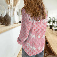 Soft Pink Mermaid Puakenikeni Maile Lei Women Casual Shirt LT01 - Polynesian Pride
