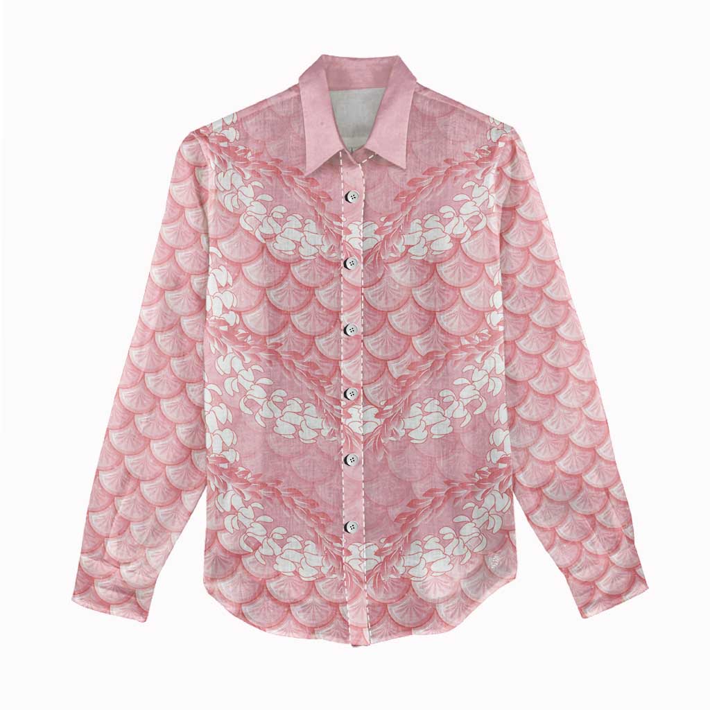 Soft Pink Mermaid Puakenikeni Maile Lei Women Casual Shirt LT01 - Polynesian Pride