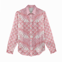 Soft Pink Mermaid Puakenikeni Maile Lei Women Casual Shirt LT01 - Polynesian Pride