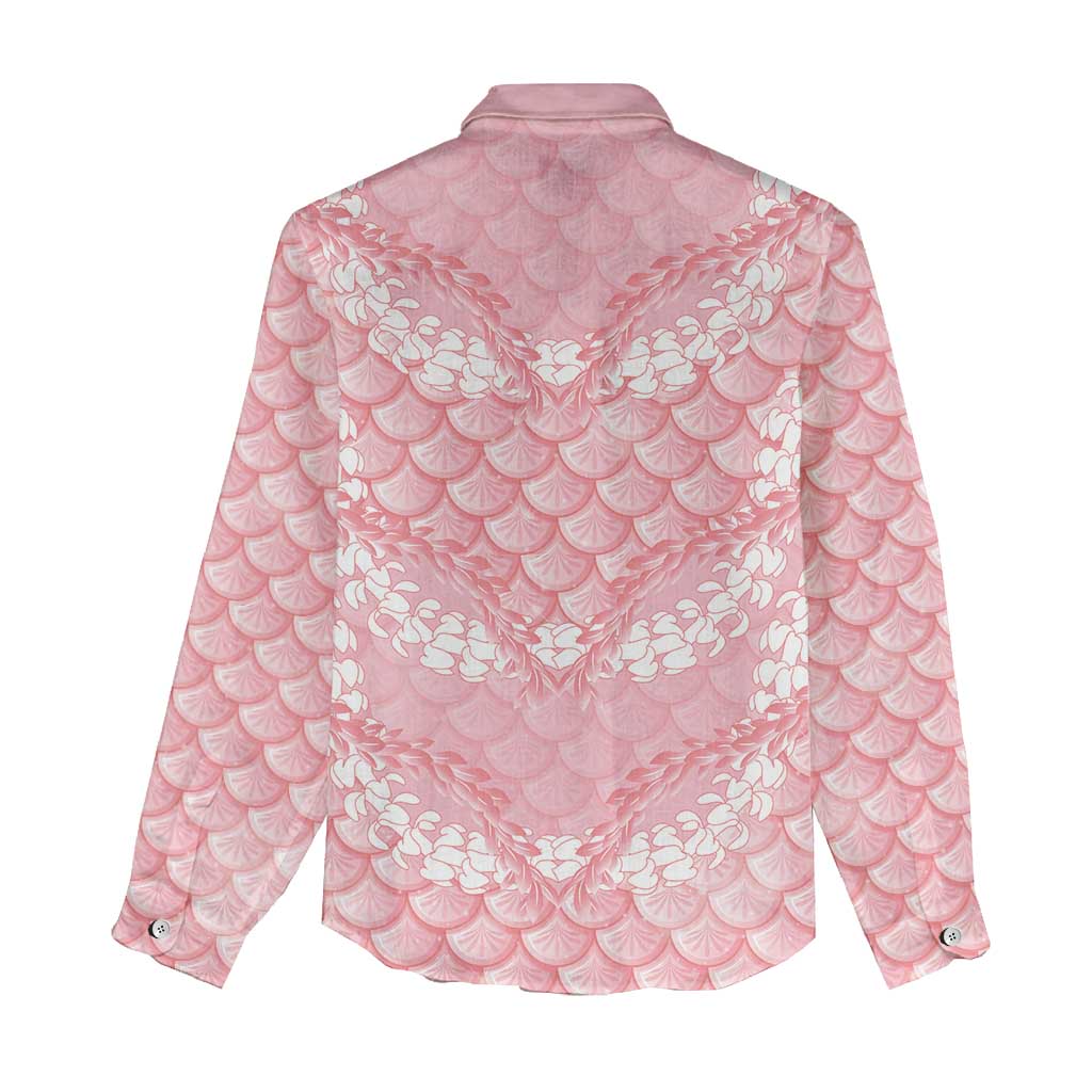 Soft Pink Mermaid Puakenikeni Maile Lei Women Casual Shirt LT01 - Polynesian Pride