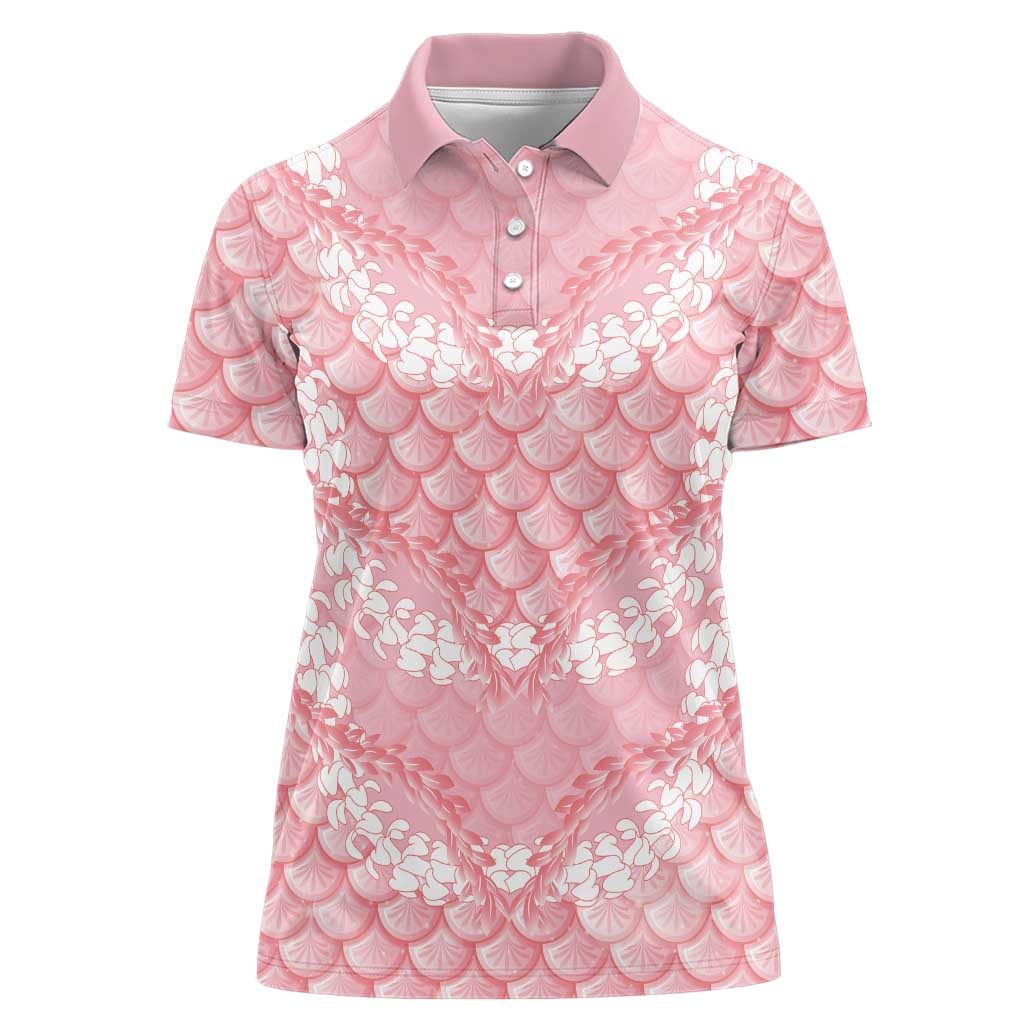 Soft Pink Mermaid Puakenikeni Maile Lei Women Polo Shirt LT01 Female Pink - Polynesian Pride