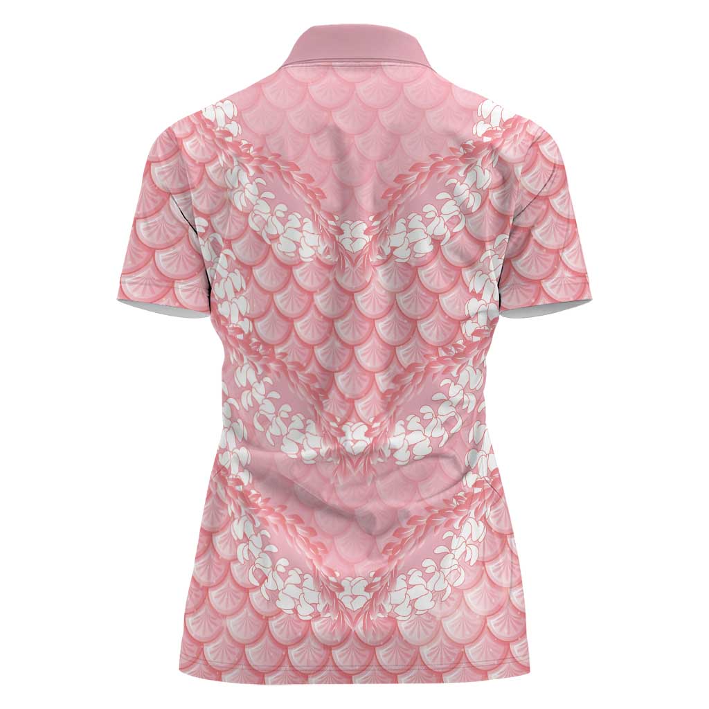 Soft Pink Mermaid Puakenikeni Maile Lei Women Polo Shirt LT01 - Polynesian Pride