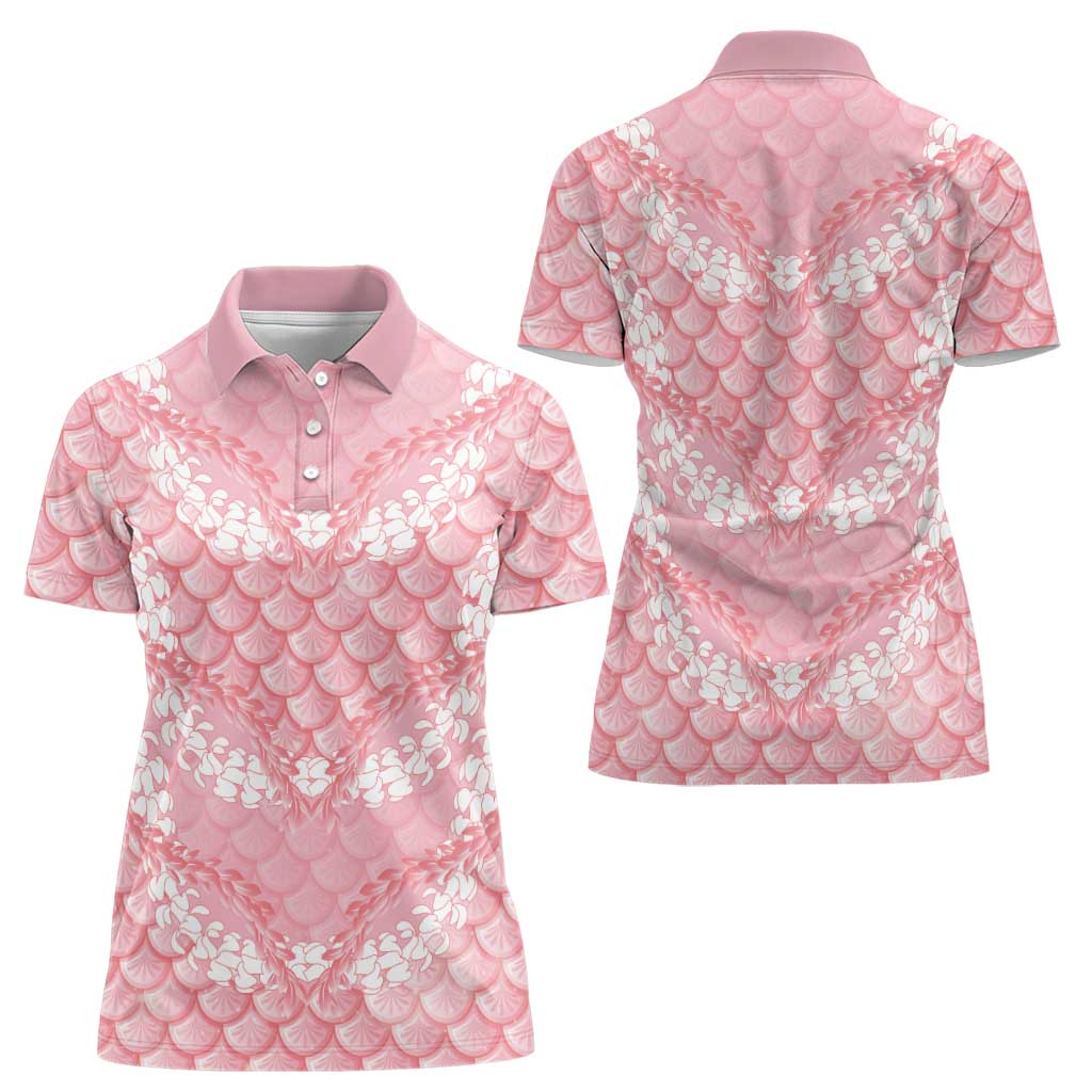 Soft Pink Mermaid Puakenikeni Maile Lei Women Polo Shirt LT01 - Polynesian Pride