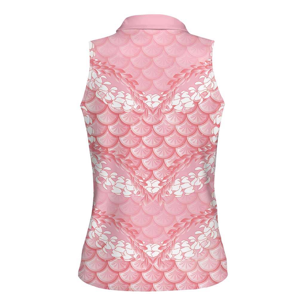 Soft Pink Mermaid Puakenikeni Maile Lei Women Sleeveless Polo Shirt LT01 - Polynesian Pride