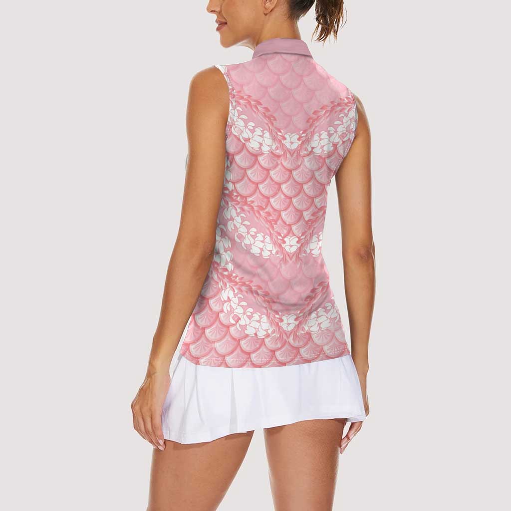 Soft Pink Mermaid Puakenikeni Maile Lei Women Sleeveless Polo Shirt LT01 - Polynesian Pride