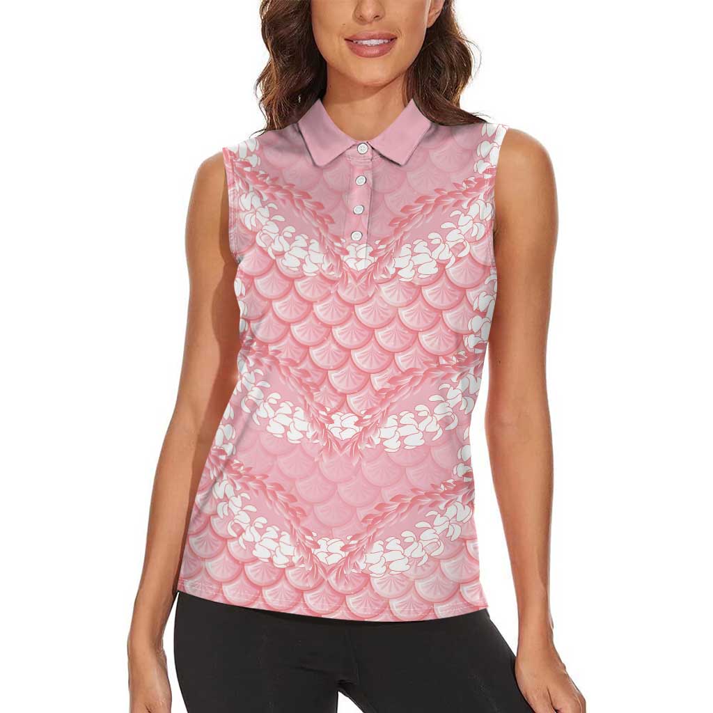 Soft Pink Mermaid Puakenikeni Maile Lei Women Sleeveless Polo Shirt LT01 - Polynesian Pride