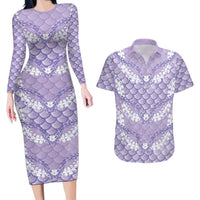 Lilac Mermaid Puakenikeni Maile Lei Couples Matching Long Sleeve Bodycon Dress and Hawaiian Shirt