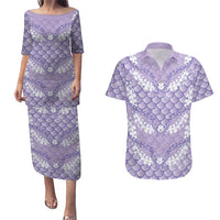 Lilac Mermaid Puakenikeni Maile Lei Couples Matching Puletasi and Hawaiian Shirt LT01 Purple - Polynesian Pride