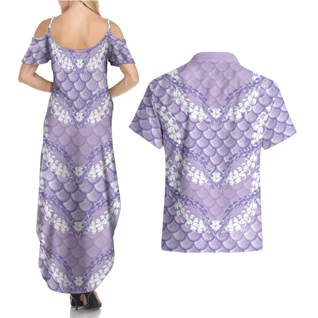 Lilac Mermaid Puakenikeni Maile Lei Couples Matching Summer Maxi Dress and Hawaiian Shirt LT01 - Polynesian Pride
