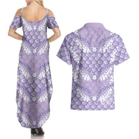 Lilac Mermaid Puakenikeni Maile Lei Couples Matching Summer Maxi Dress and Hawaiian Shirt LT01 - Polynesian Pride