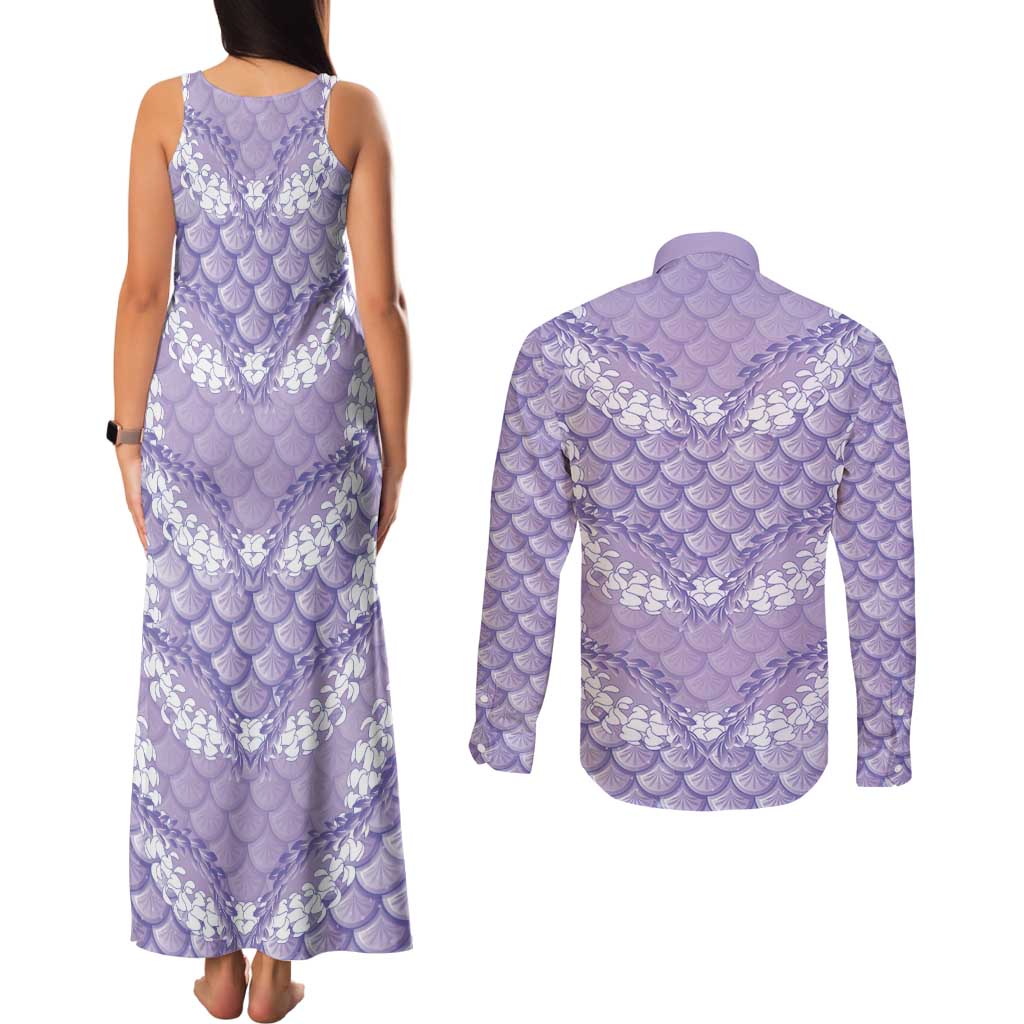 Lilac Mermaid Puakenikeni Maile Lei Couples Matching Tank Maxi Dress and Long Sleeve Button Shirt LT01 - Polynesian Pride