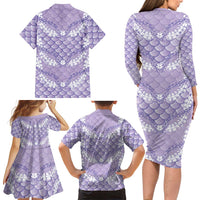 Lilac Mermaid Puakenikeni Maile Lei Family Matching Long Sleeve Bodycon Dress and Hawaiian Shirt LT01 - Polynesian Pride
