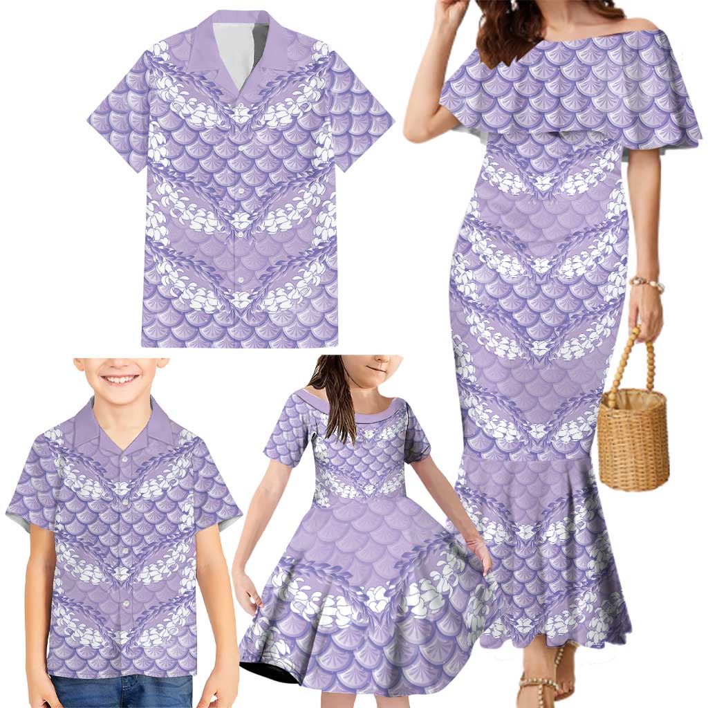 Lilac Mermaid Puakenikeni Maile Lei Family Matching Mermaid Dress and Hawaiian Shirt LT01 - Polynesian Pride