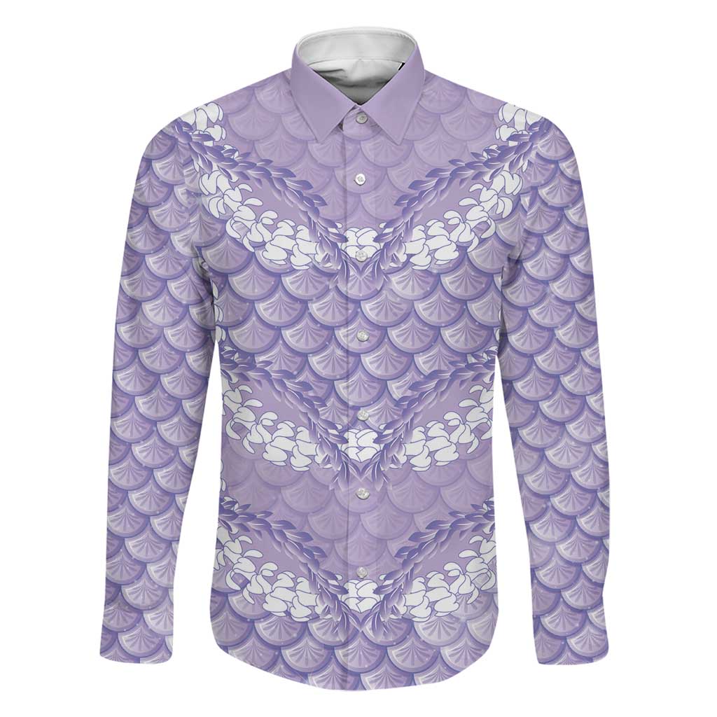Lilac Mermaid Puakenikeni Maile Lei Family Matching Mermaid Dress and Hawaiian Shirt LT01 Dad's Shirt - Long Sleeve Purple - Polynesian Pride