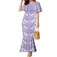 Lilac Mermaid Puakenikeni Maile Lei Family Matching Mermaid Dress and Hawaiian Shirt LT01 Mom's Dress Purple - Polynesian Pride