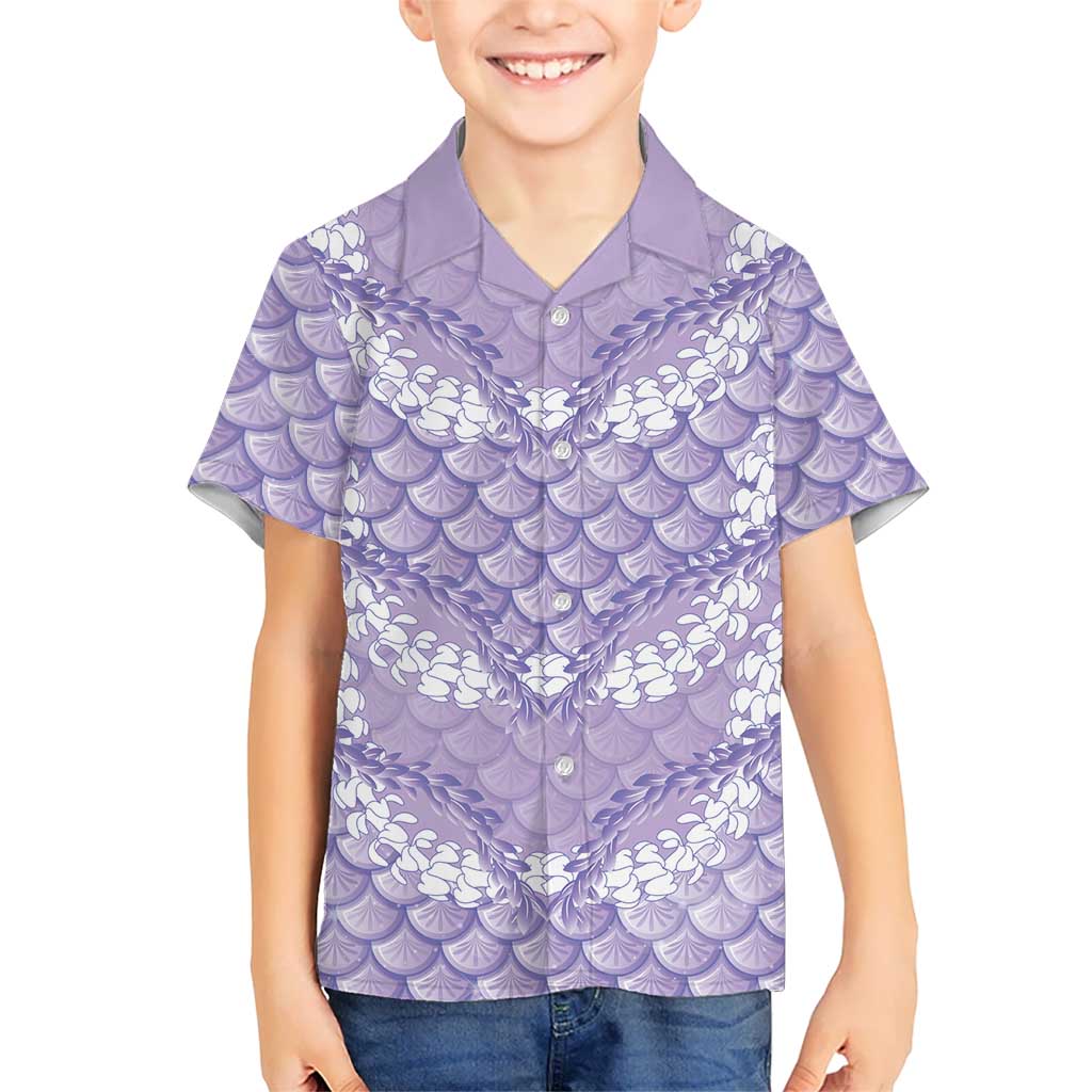 Lilac Mermaid Puakenikeni Maile Lei Family Matching Mermaid Dress and Hawaiian Shirt LT01 Son's Shirt Purple - Polynesian Pride