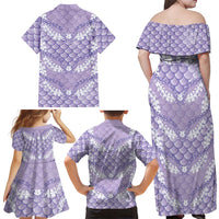 Lilac Mermaid Puakenikeni Maile Lei Family Matching Off Shoulder Maxi Dress and Hawaiian Shirt LT01 - Polynesian Pride