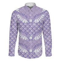 Lilac Mermaid Puakenikeni Maile Lei Family Matching Off Shoulder Maxi Dress and Hawaiian Shirt LT01 Dad's Shirt - Long Sleeve Purple - Polynesian Pride