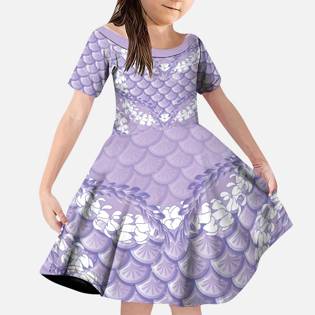 Lilac Mermaid Puakenikeni Maile Lei Family Matching Short Sleeve Bodycon Dress and Hawaiian Shirt LT01 Daughter's Dress Purple - Polynesian Pride