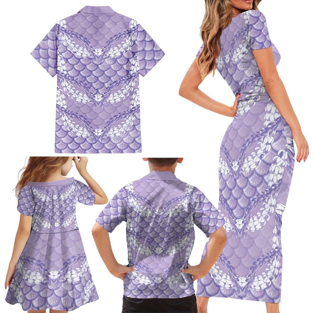 Lilac Mermaid Puakenikeni Maile Lei Family Matching Short Sleeve Bodycon Dress and Hawaiian Shirt LT01 - Polynesian Pride