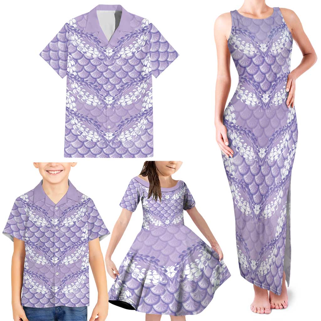 Lilac Mermaid Puakenikeni Maile Lei Family Matching Tank Maxi Dress and Hawaiian Shirt LT01 - Polynesian Pride