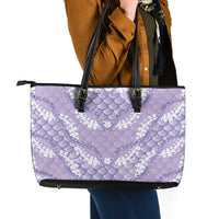 Lilac Mermaid Puakenikeni Maile Lei Leather Tote Bag