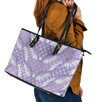 Lilac Mermaid Puakenikeni Maile Lei Leather Tote Bag