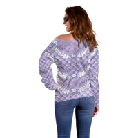 Lilac Mermaid Puakenikeni Maile Lei Off Shoulder Sweater LT01 - Polynesian Pride