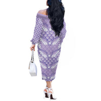 Lilac Mermaid Puakenikeni Maile Lei Off The Shoulder Long Sleeve Dress LT01 - Polynesian Pride