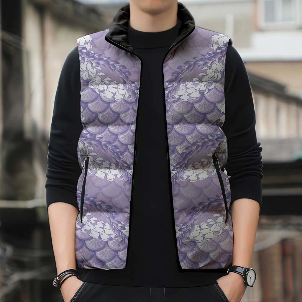 Lilac Mermaid Puakenikeni Maile Lei Sleeveless Puffer Jacket