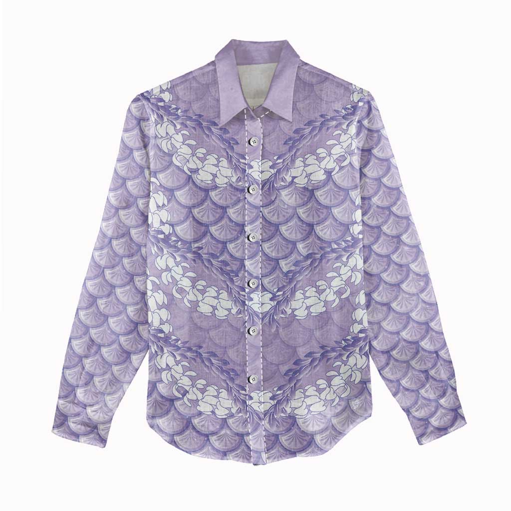 Lilac Mermaid Puakenikeni Maile Lei Women Casual Shirt LT01 - Polynesian Pride