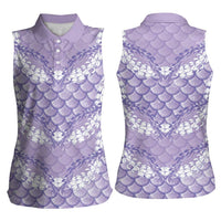 Lilac Mermaid Puakenikeni Maile Lei Women Sleeveless Polo Shirt LT01 - Polynesian Pride