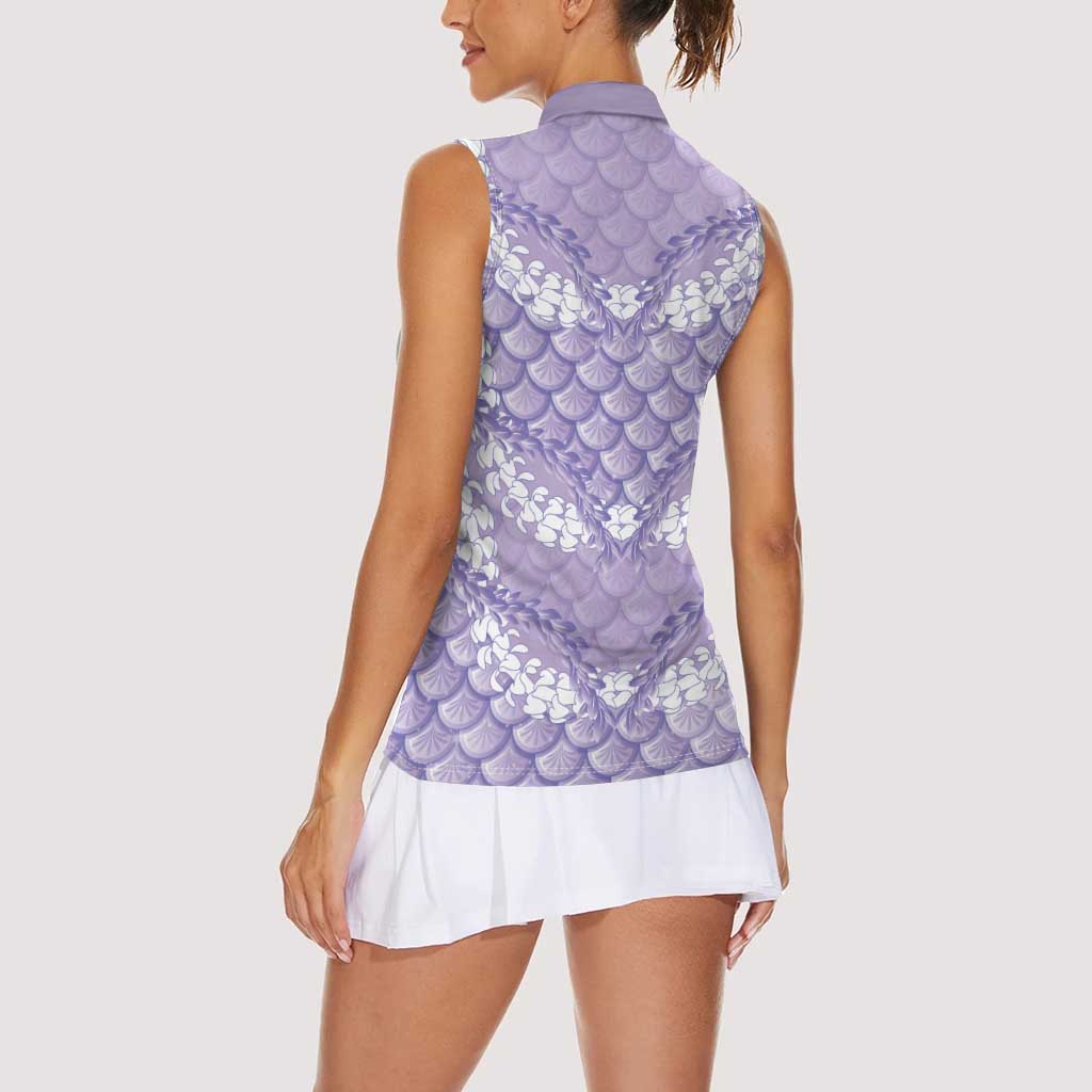 Lilac Mermaid Puakenikeni Maile Lei Women Sleeveless Polo Shirt LT01 - Polynesian Pride