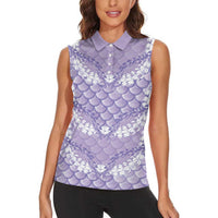Lilac Mermaid Puakenikeni Maile Lei Women Sleeveless Polo Shirt LT01 - Polynesian Pride