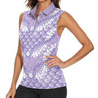 Lilac Mermaid Puakenikeni Maile Lei Women Sleeveless Polo Shirt LT01 - Polynesian Pride