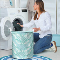 Light Turquoise Mermaid Puakenikeni Maile Lei Laundry Basket