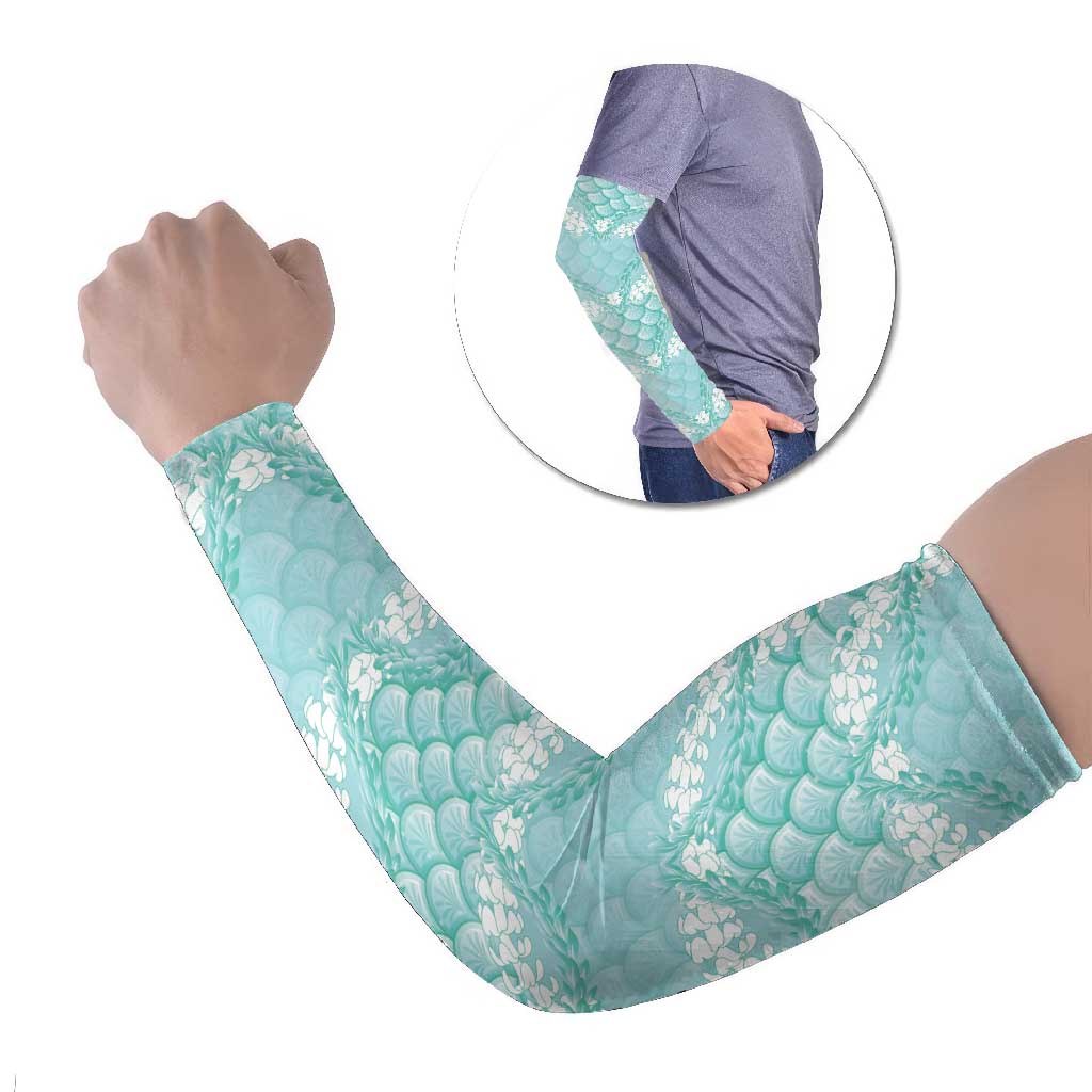 Light Turquoise Mermaid Puakenikeni Maile Lei Arm Sleeves