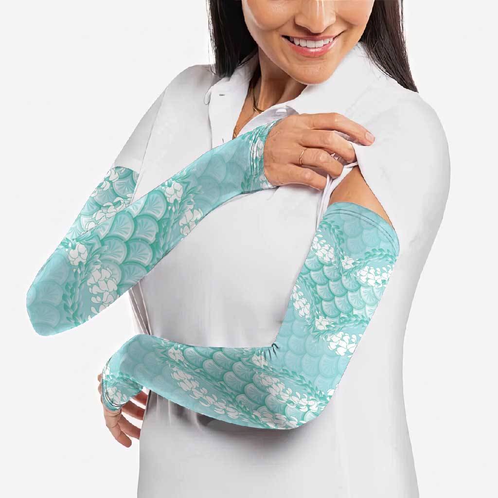 Light Turquoise Mermaid Puakenikeni Maile Lei Arm Sleeves